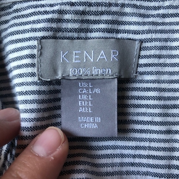 Kenar Linen Vest Women’s Large Gray White Railroad Stripe Coastal Beachy - Picture 5 of 6